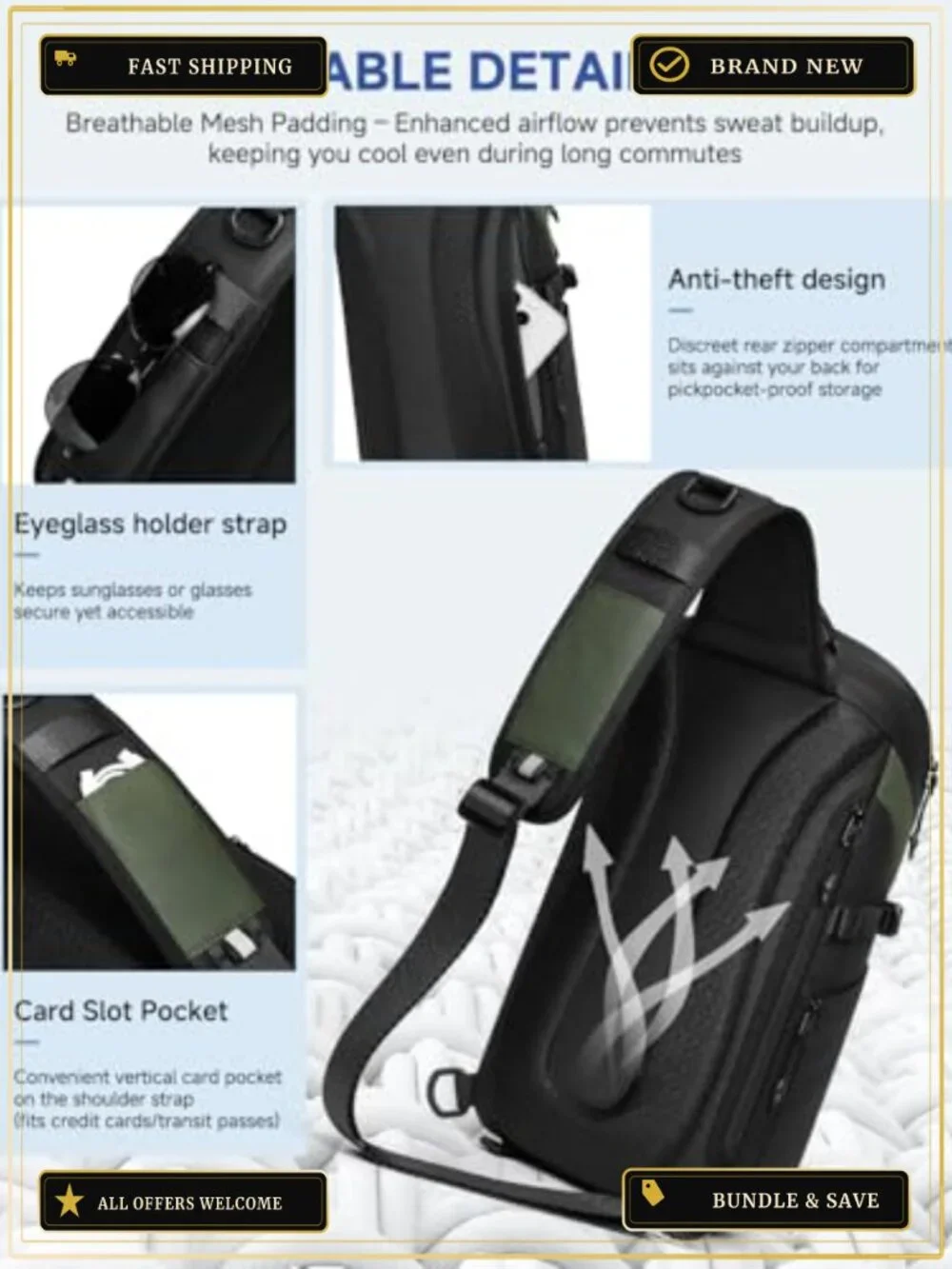Waterproof Crossbody Sling Backpack Travel Hiking Chest Bag Daypack